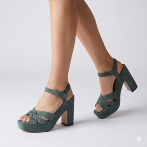 Splendid Heeled Sandal 11 Strappy Platform Dressy Party Chunky Gray Olive Piper